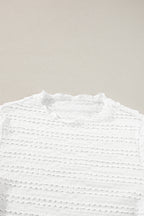 White Knit Jacquard Slim Fit Top