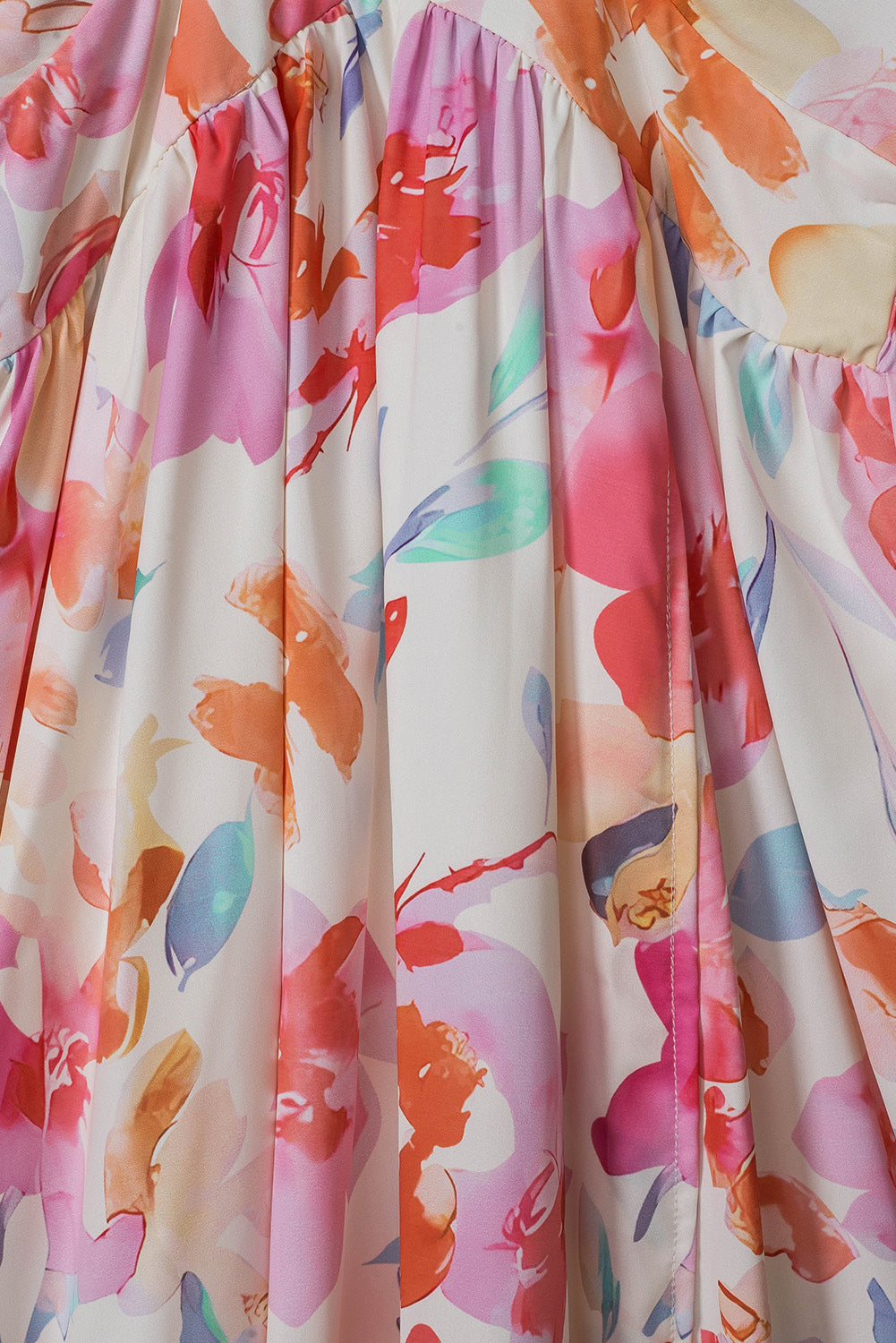 Multicolor Tropical Floral Print Ruched V Neck Maxi Dress