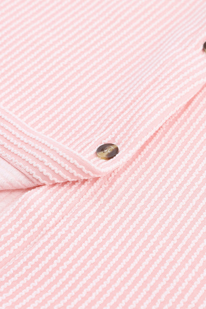 Pink Roll Tab Sleeve Ribbed Cording Shacket