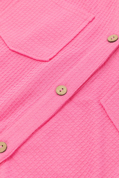 Bright Pink Textured Chest Pocket Half Sleeve Shirt Shorts Outfit