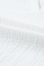 White Crinkled Lace Splicing Sleeve Collared V Neck Blouse