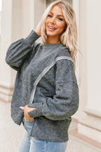 Rose Acid Wash Relaxed Fit Seamed Pullover Sweatshirt with Slits