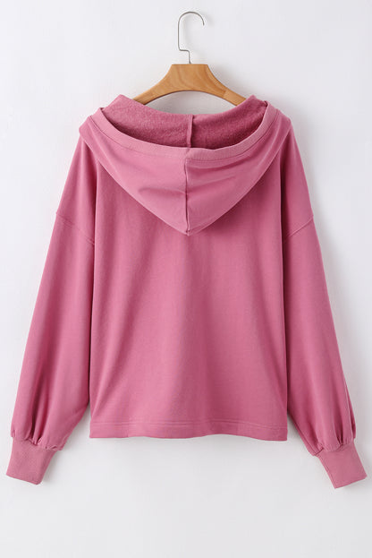 Parchment Solid Kangaroo Pocket Half Zipper Oversized Hoodie