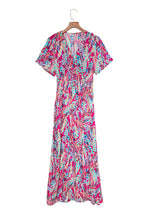 Green Wrap V Neck Floral Maxi Dress