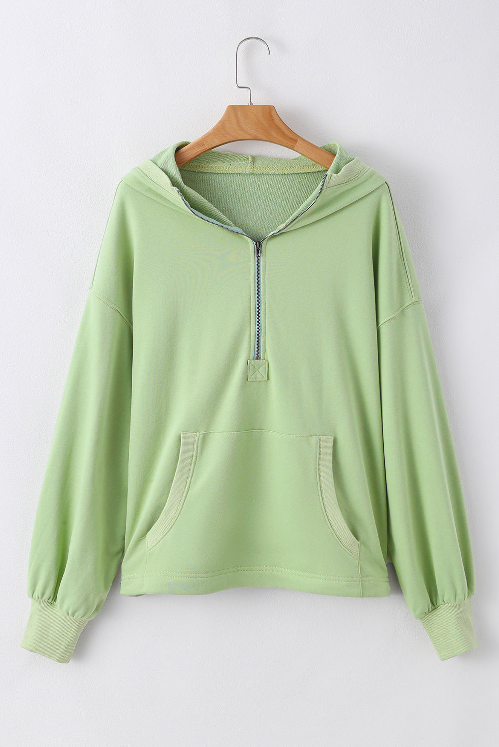 Parchment Solid Kangaroo Pocket Half Zipper Oversized Hoodie