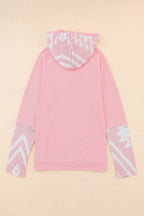 Pink Aztec Print Patchwork Thumb Hole Hoodie