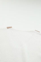White Cable Puff Sleeve Lace V Neck Sweater