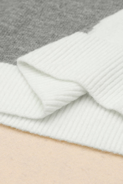 Multicolor Colorblock Ribbed Trim Round Neck Sweater