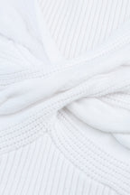 White Cable Crossed V Neck Sweater