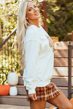 White Floral Pumpkin Season Graphic Loose Sweatshirt