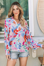 Multicolor Vibrant Floral Printed Billowy Sleeve Shirt