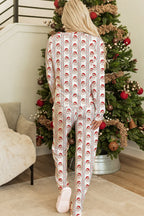 White Father Christmas Striped Print Contrast Drawstring Lounge Pant Set