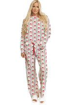 White Father Christmas Striped Print Contrast Drawstring Lounge Pant Set