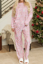 Pink Christmas Tree Nutcracker Print 2pcs Lounge Pant Set