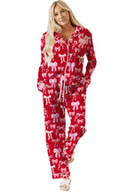 Red Sweet Bow Print Shirt Style Top Long 2pcs Pajama Set