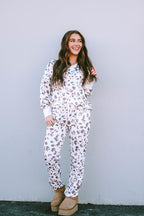 Printed Leopard Long Sleeve Top Drawstring Joggers Lounge Outfit