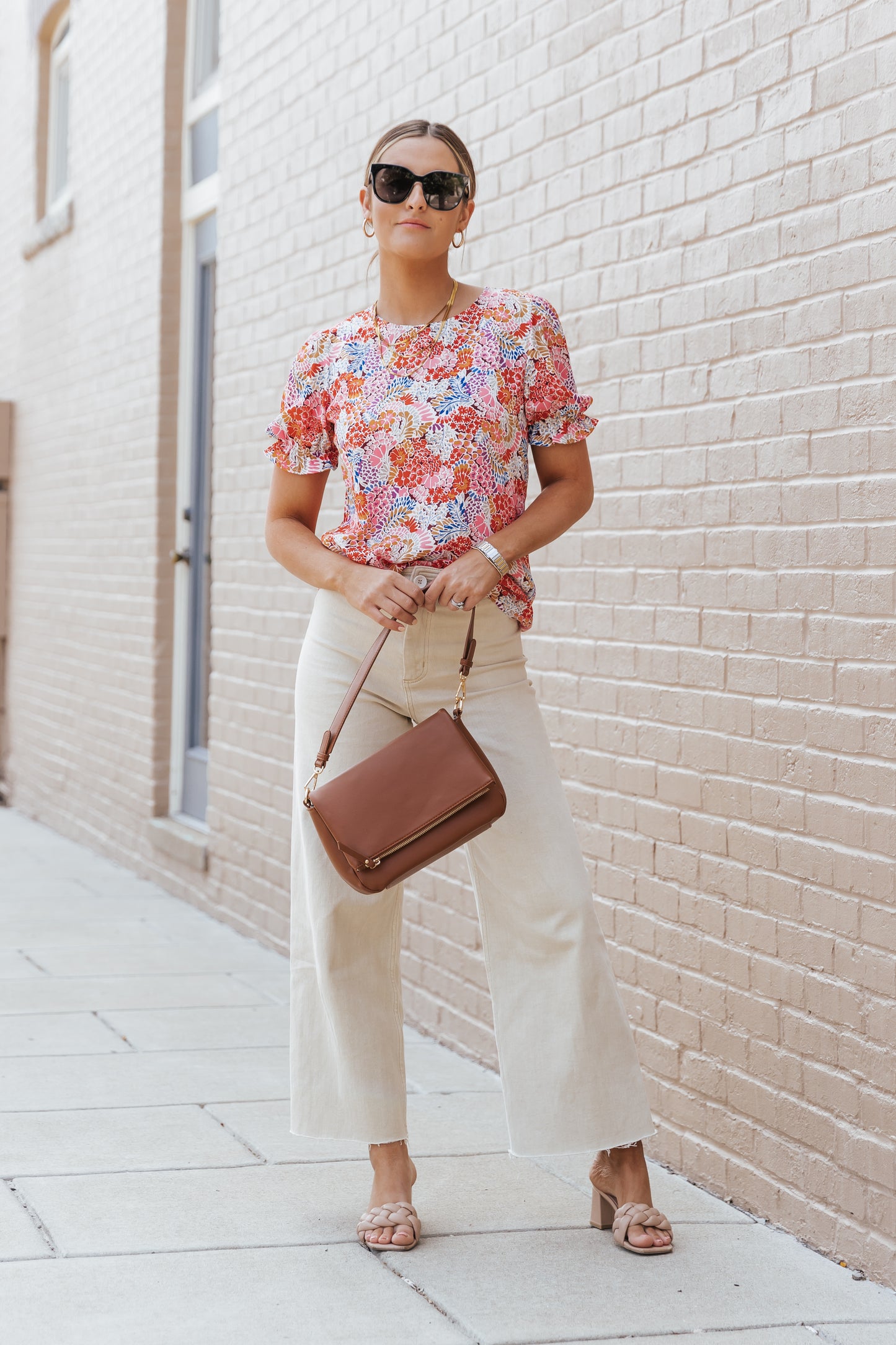 Multicolor Mix Floral Pattern Bubble Sleeve Blouse