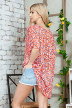 Abstract Floral Print Oversize Tunic Top