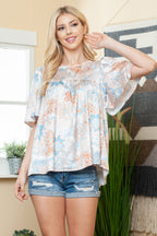 Multicolor Paisley Print Wide Sleeves Loose Blouse