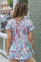 Floral Print Ruffle Sleeve Babydoll Top