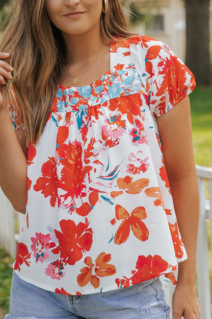 Floral Printed Square Neck Blouse