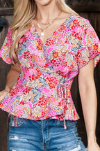 Multicolor Plus Size Floral Print Puff Sleeve Blouse