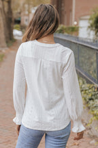 White Split Neck Textured Loose Blouse