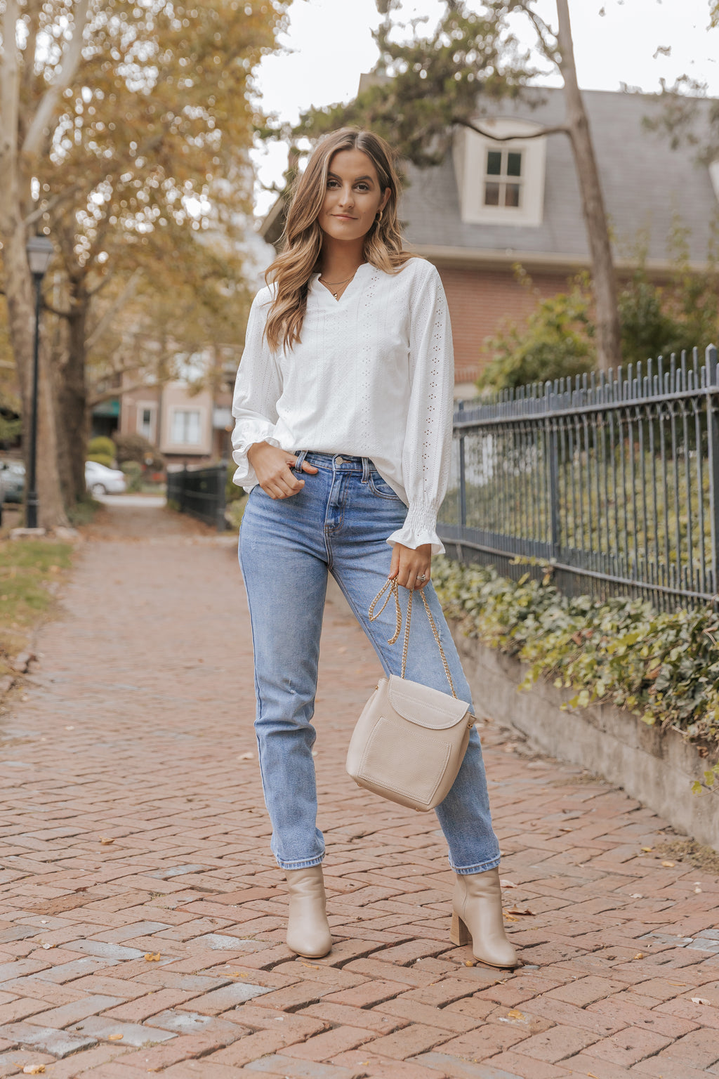 White Split Neck Textured Loose Blouse