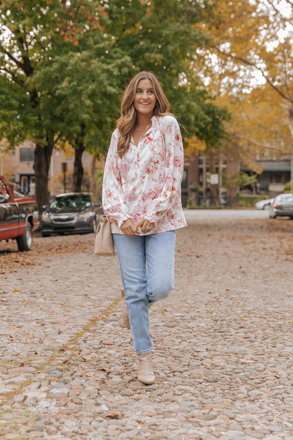 Multicolour Vibrant Floral Printed Ruffle Trim Blouse