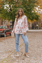 Multicolour Vibrant Floral Printed Ruffle Trim Blouse