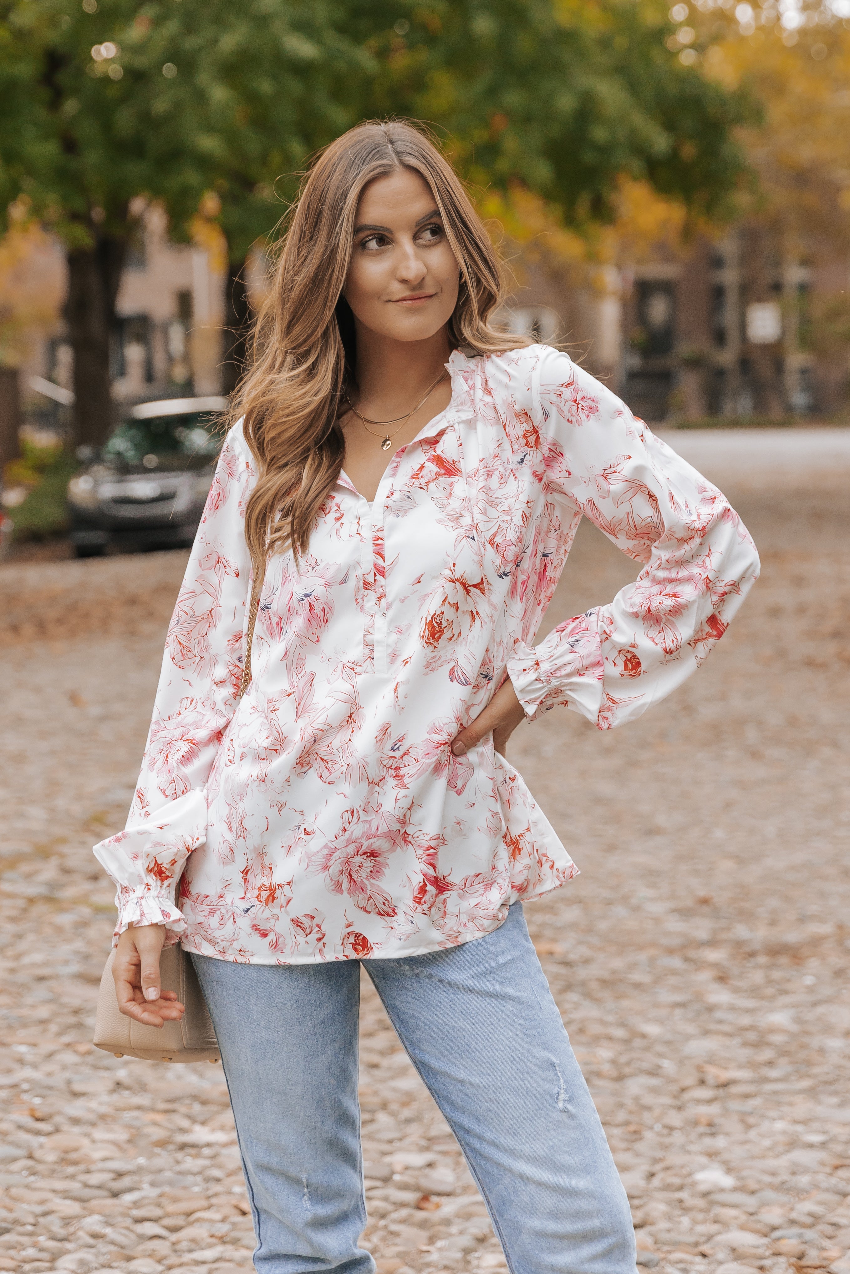 Multicolour Vibrant Floral Printed Ruffle Trim Blouse