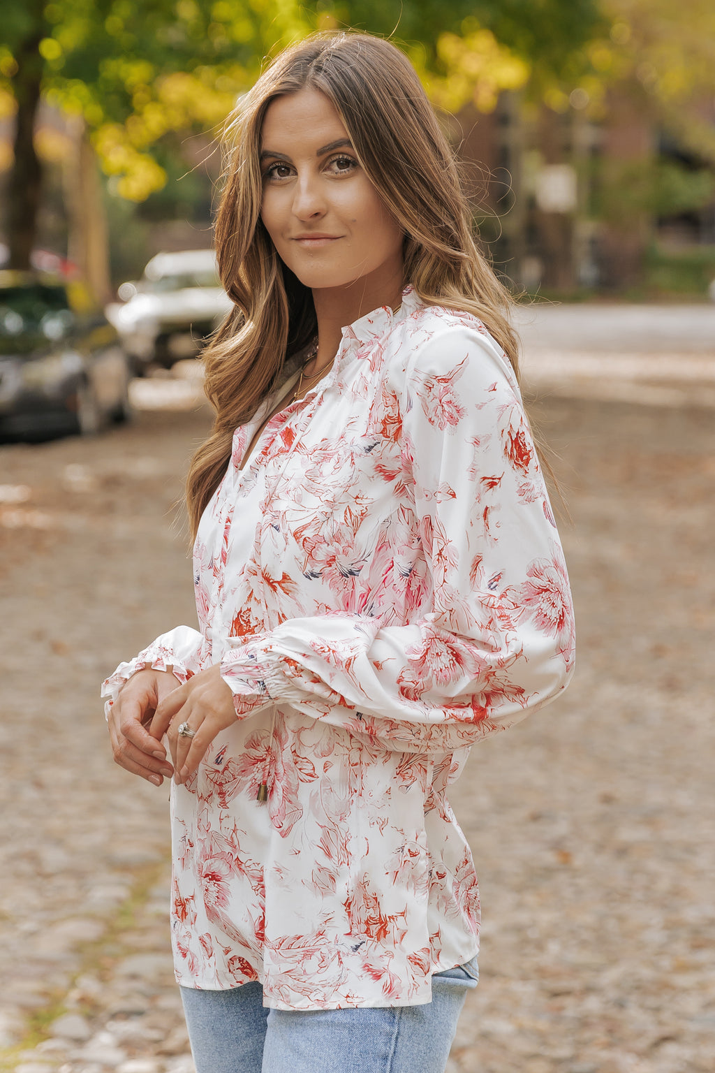 Multicolour Vibrant Floral Printed Ruffle Trim Blouse
