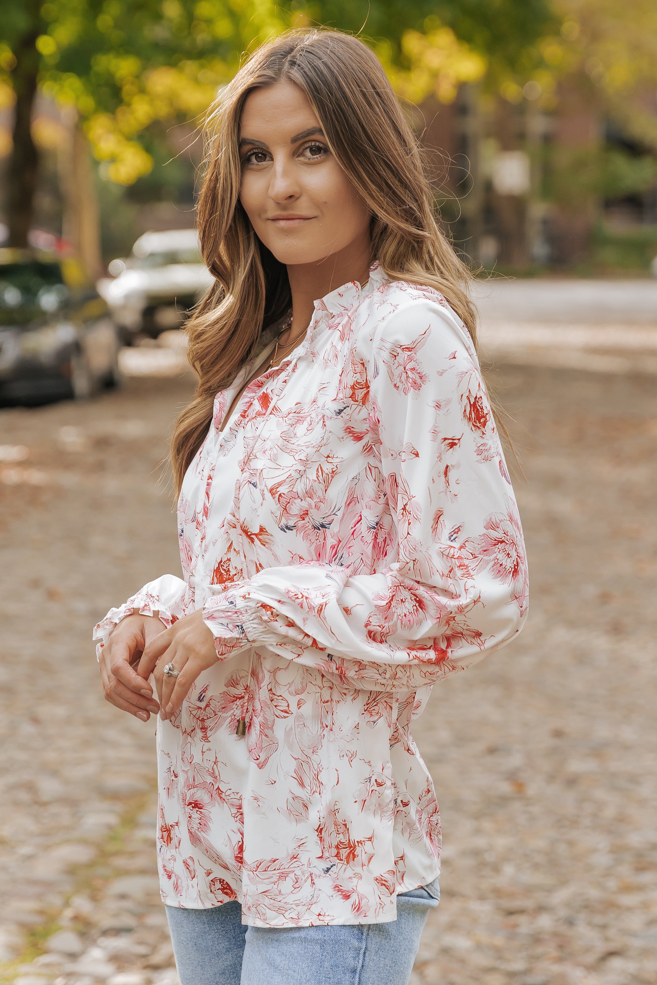 Multicolour Vibrant Floral Printed Ruffle Trim Blouse