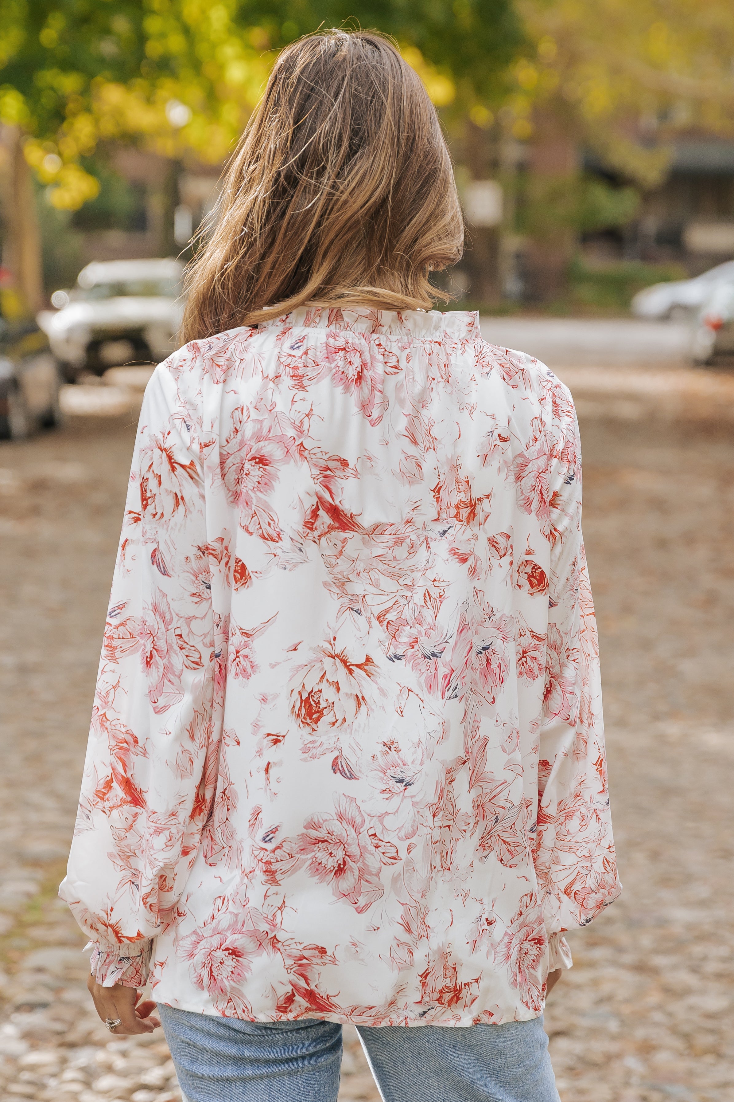 Multicolour Vibrant Floral Printed Ruffle Trim Blouse