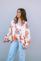 Multicolour Floral Print V Neck Babydoll Blouse