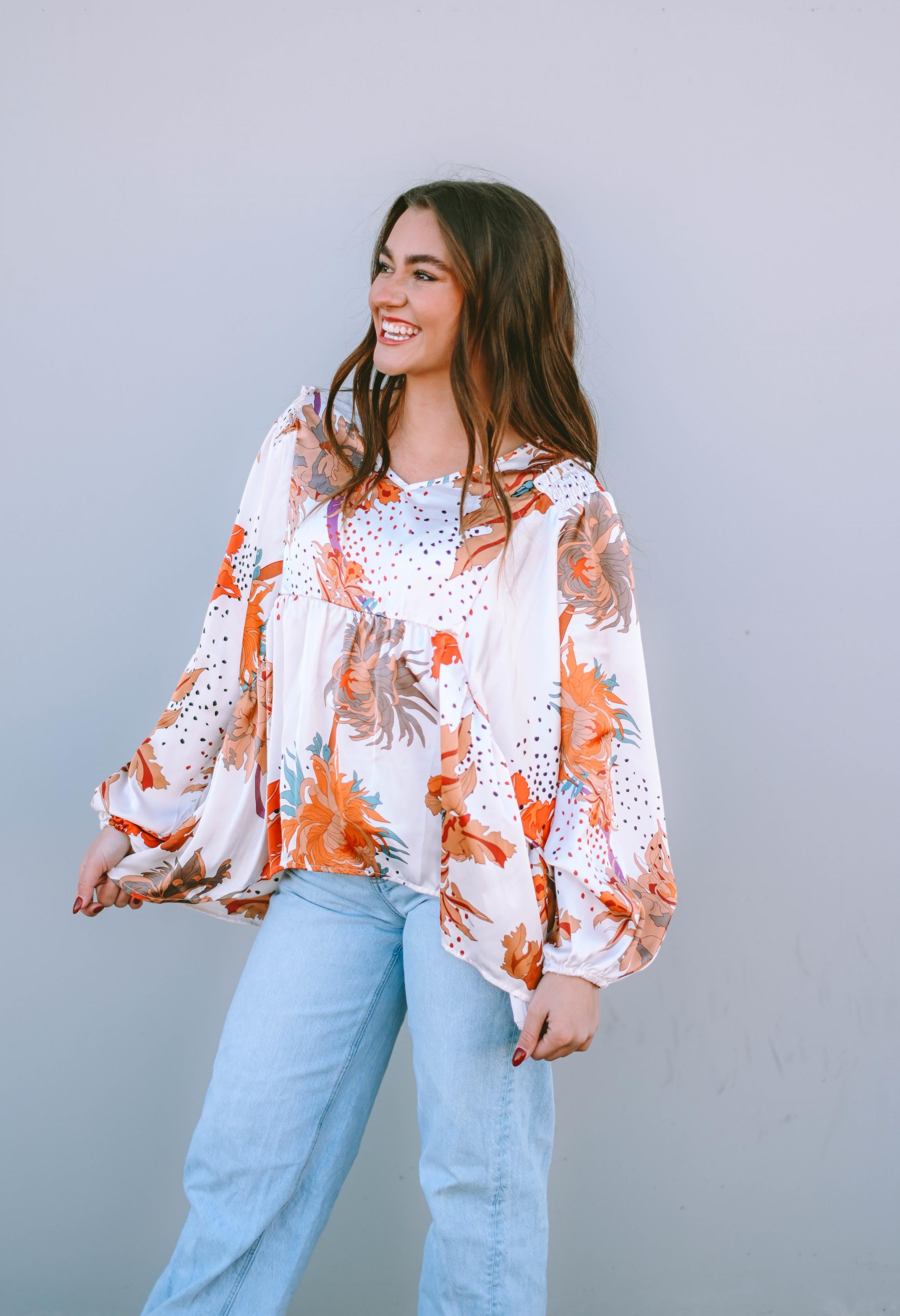 Multicolour Floral Print V Neck Babydoll Blouse