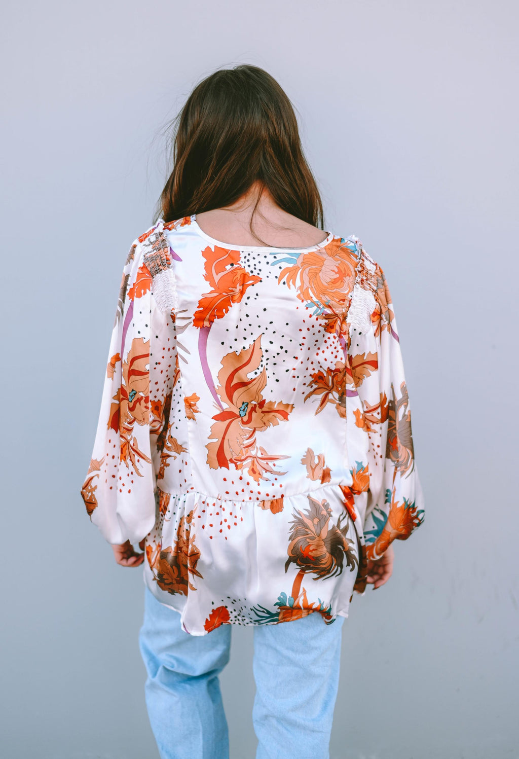 Multicolour Floral Print V Neck Babydoll Blouse