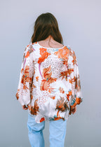Multicolour Floral Print V Neck Babydoll Blouse