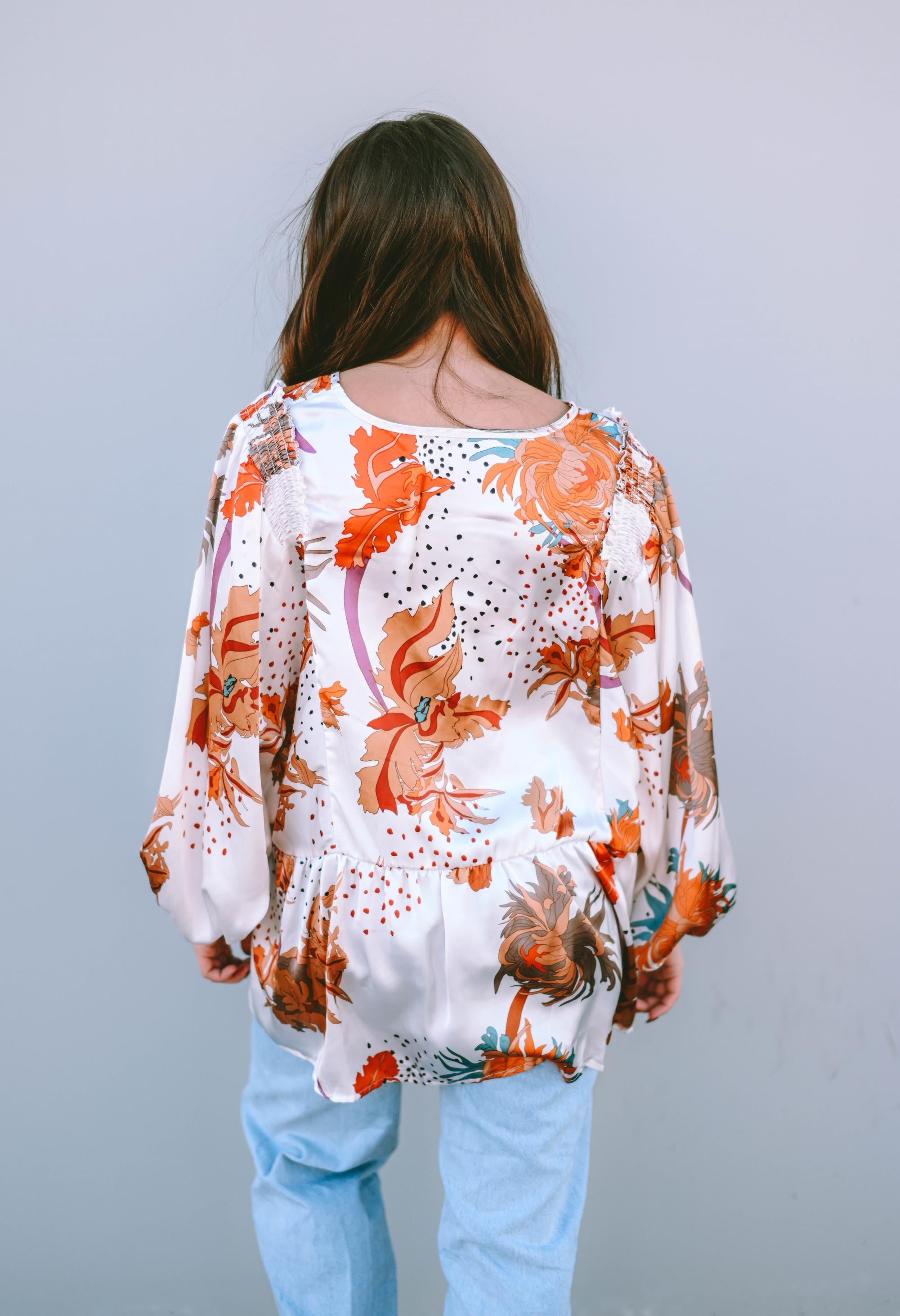 Multicolour Floral Print V Neck Babydoll Blouse