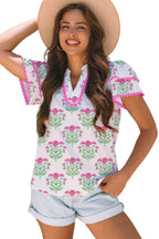 Apricot Ricrac Trim Tiered Short Sleeve Flower Blouse