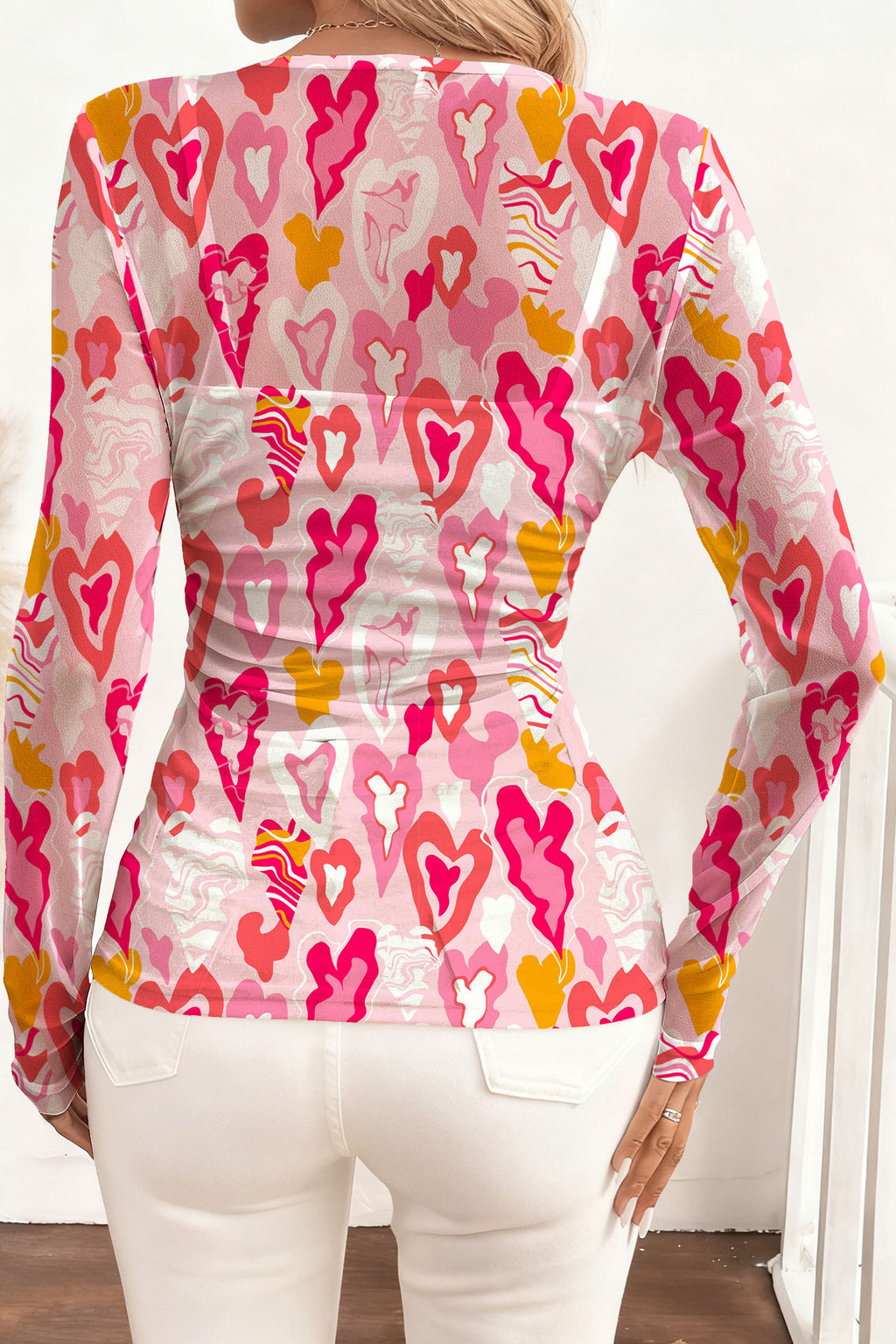 Rose Valentine Heart Mesh Long Sleeve Top