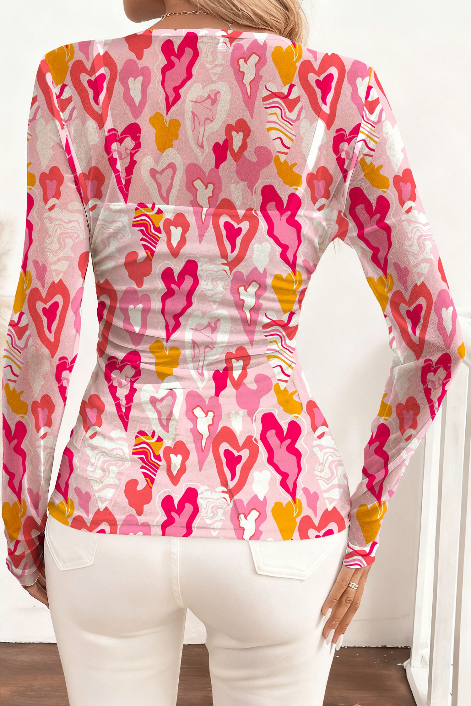 Rose Valentine Heart Mesh Long Sleeve Top