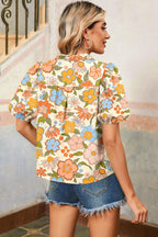 Multicolour Crochet V Neckline Short Sleeve Boho Flower Blouse