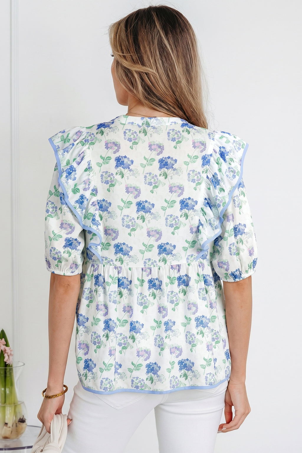 Multicolour Tied Bow Front Short Sleeve Floral Blouse