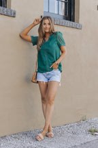 Lace Splicing V-Neck Swiss Dot Short Sleeve Top