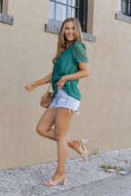 Lace Splicing V-Neck Swiss Dot Short Sleeve Top