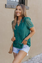 Lace Splicing V-Neck Swiss Dot Short Sleeve Top