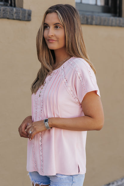 Crochet Eyelet Short Sleeves Top