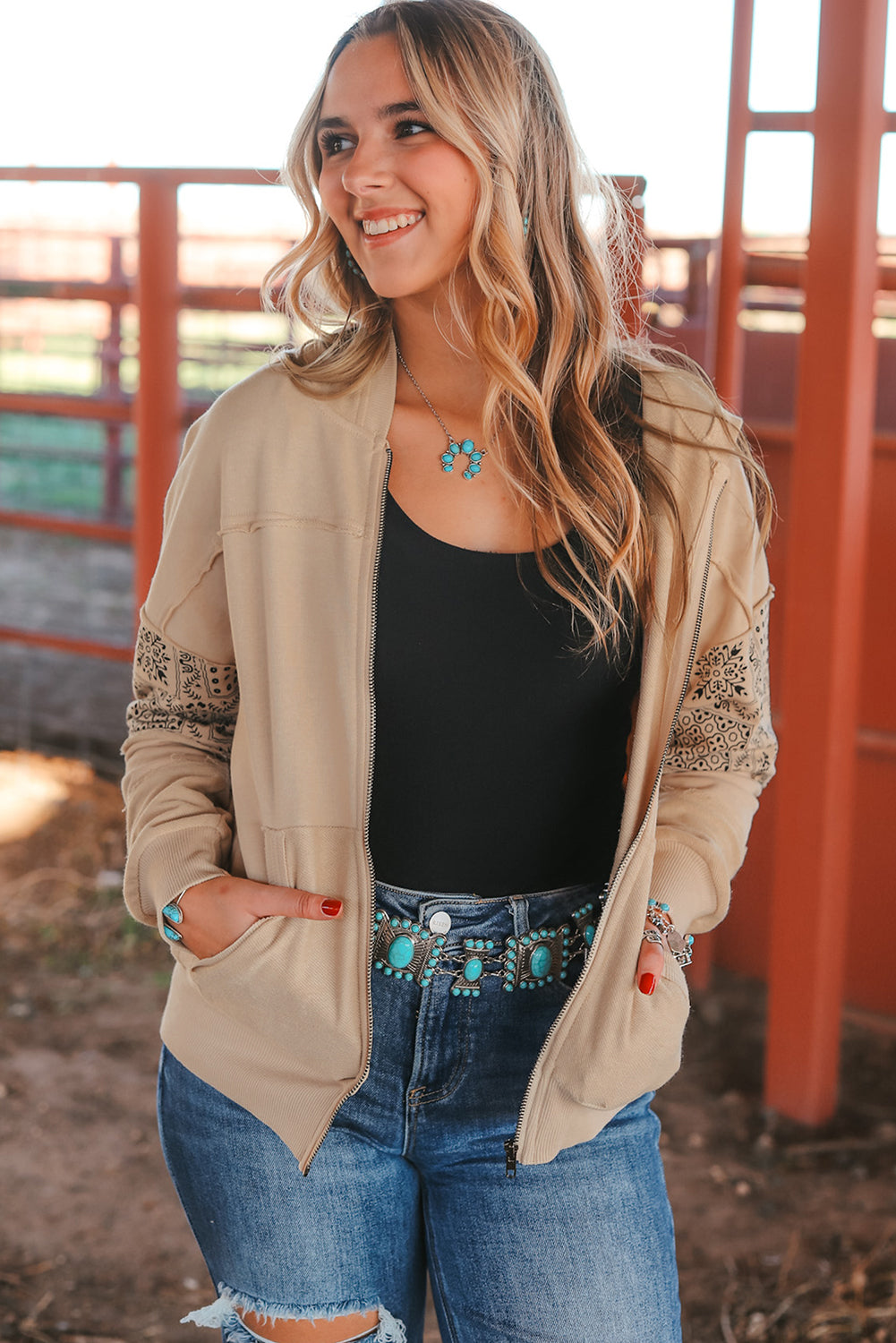 Parchment Printed Patchwork Hooded Jacket