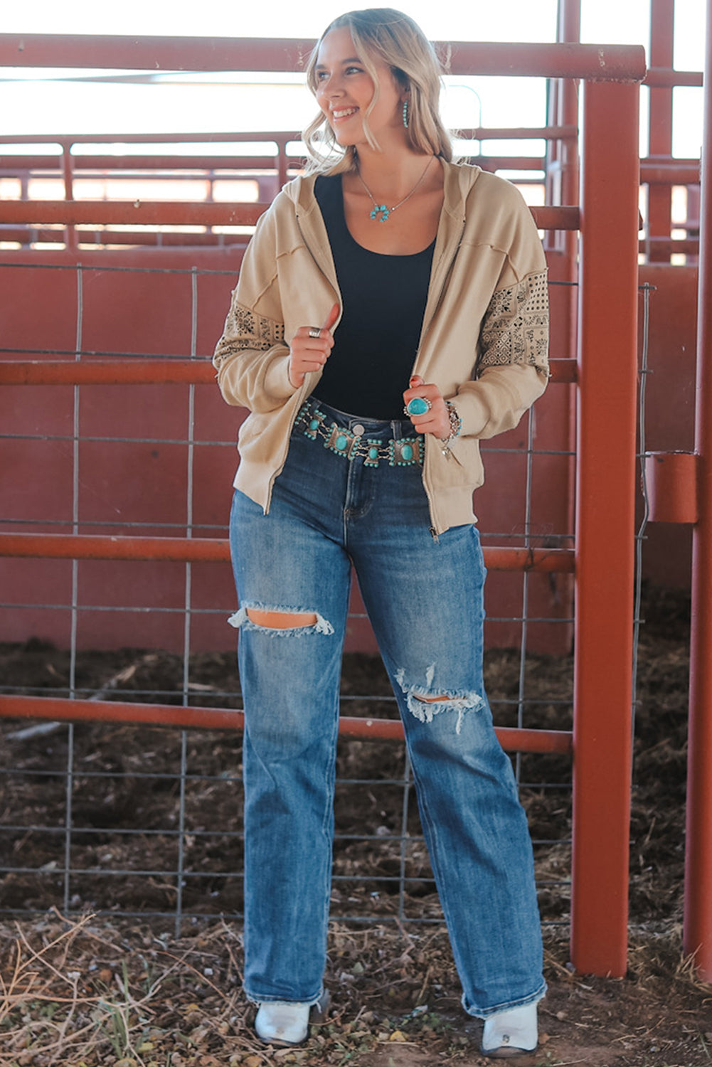 Parchment Printed Patchwork Hooded Jacket